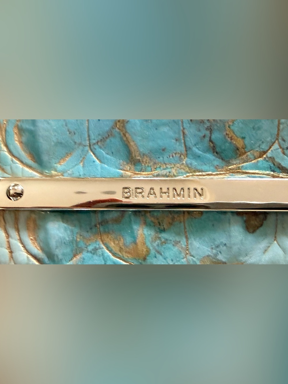 Brahmin Turquoise Croc-Embossed Wristlet - Picture 3 of 7